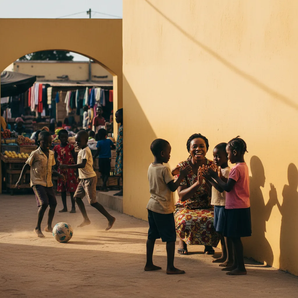 Enfants jouant dans la cour d'un lieu d'accueil à Abobo.